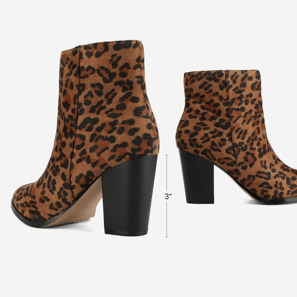 NWT Wool + Pepper Co. Cheetah Suede Heeled Ankle Booties - Picture 6 of 8